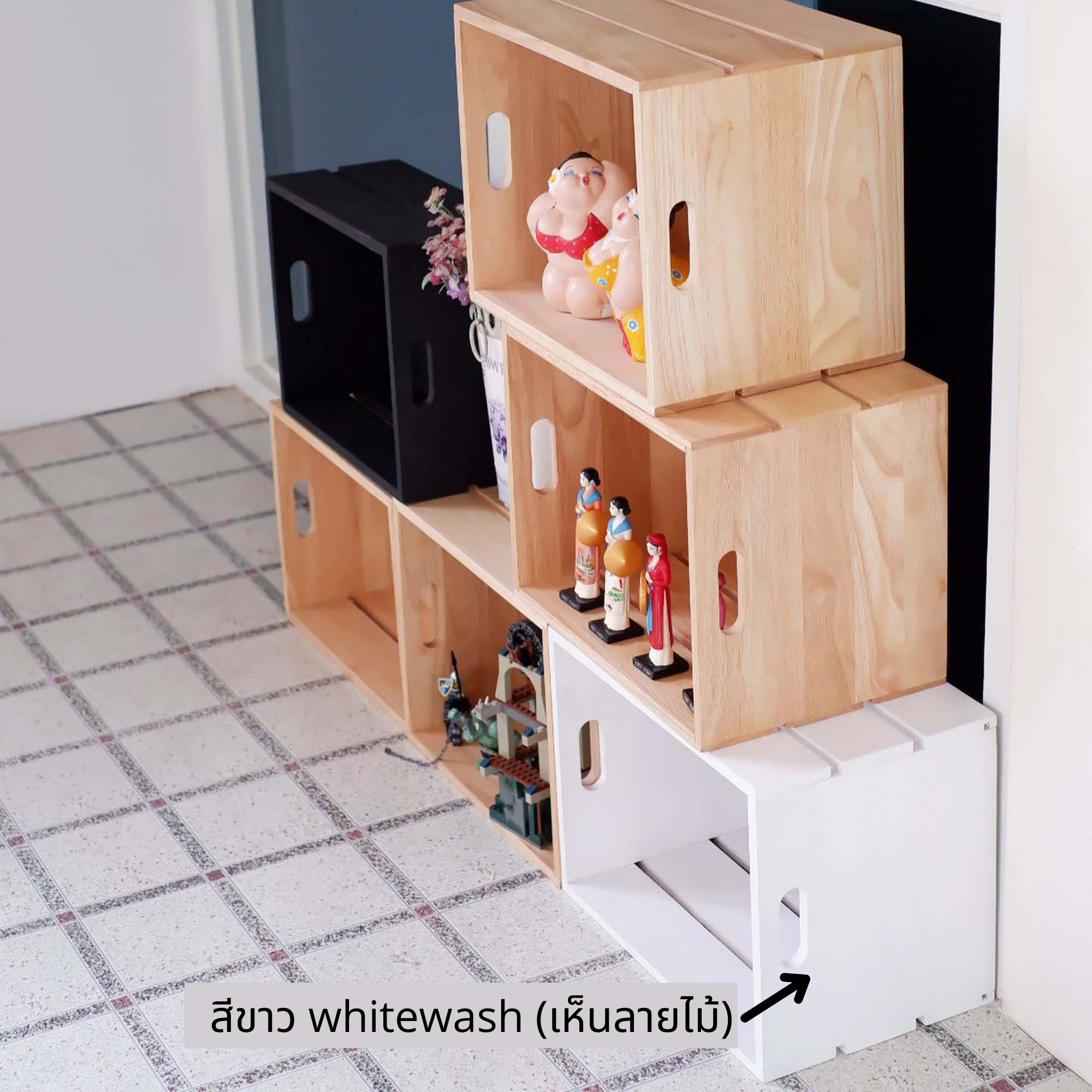 MINIWOOD ลังไม้ กล่องไม้ wooden box ชั้นวางของ DIY ไม้ยางพารา size L 23 X 27 X 35.5 ซม.