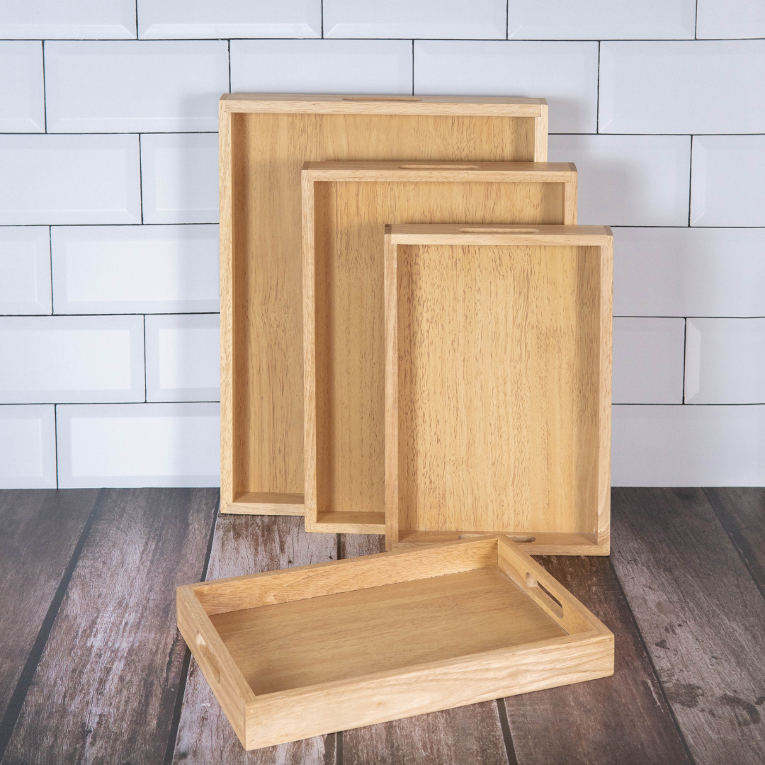 MINIWOOD ถาดเสิร์ฟ สี่เหลี่ยม ถาดไม้ Wooden Tray ไม้ยางพารา