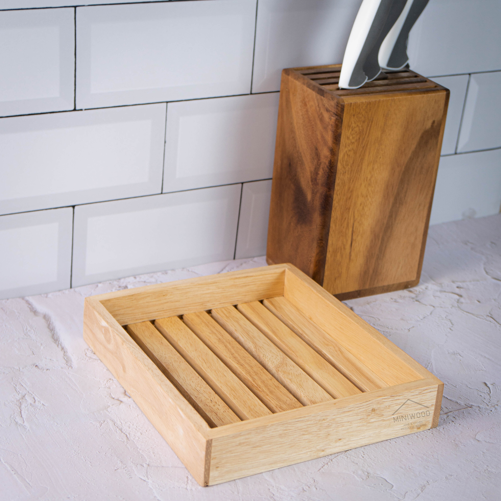 MINIWOOD กระบะพื้นร่อง ถาดเครื่องดื่ม Wooden Tray ใช้กับเครื่องล้างจานได้