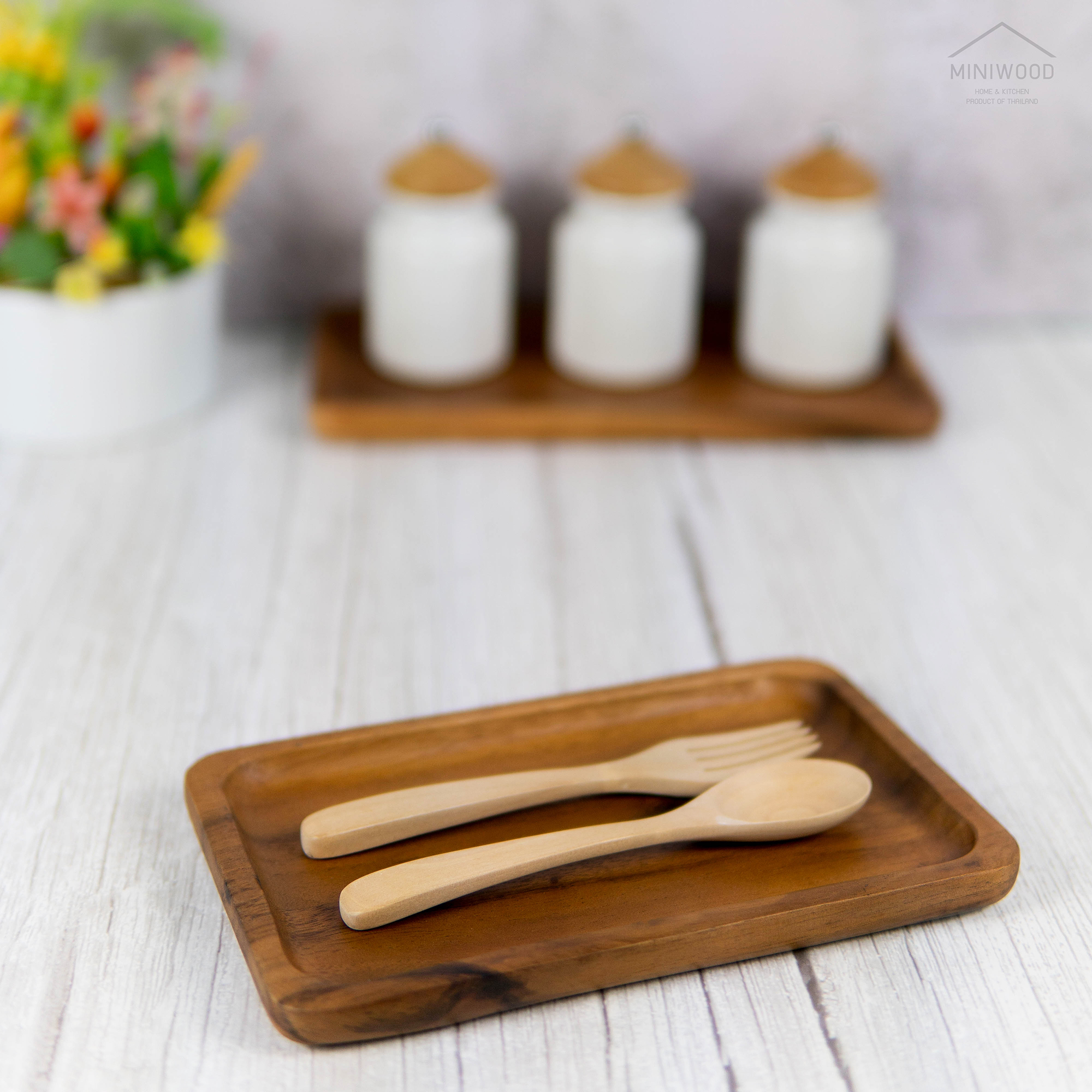 MINIWOOD จานไม้ ทรงสี่เหลี่ยม จานไม้ใส่อาหาร ถาดไม้ Food grade Wooden plate ไม้จามจุรี มี 2 ขนาด