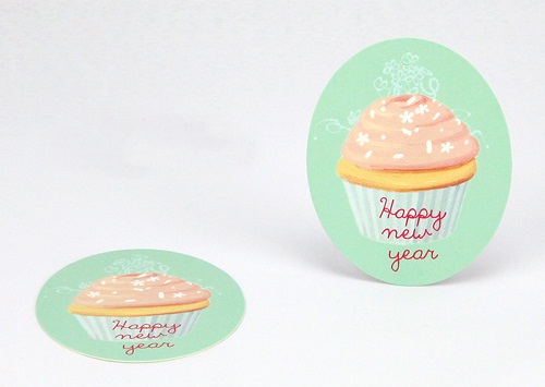 ป้ายHappy new year คัพเค้กพื้นเชียว