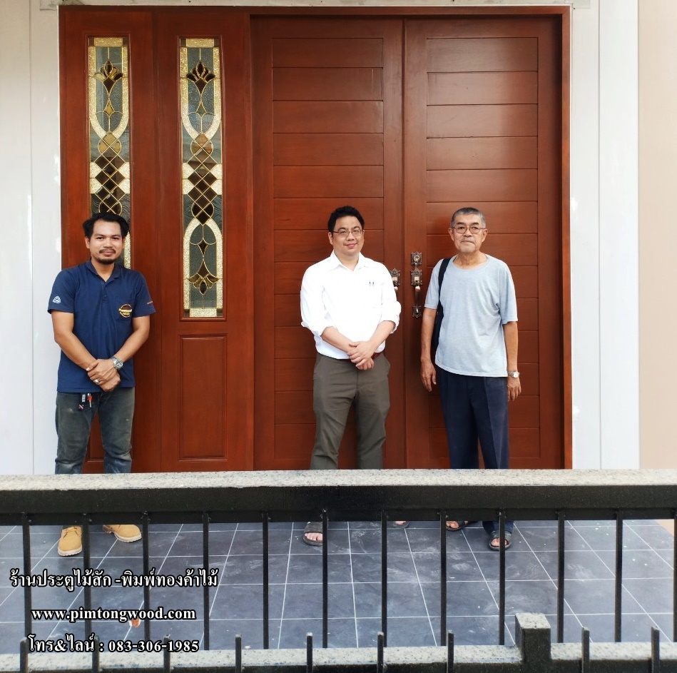 DD-65 ประตูไม้สักชุด 4 ชิ้น. บานสวิง