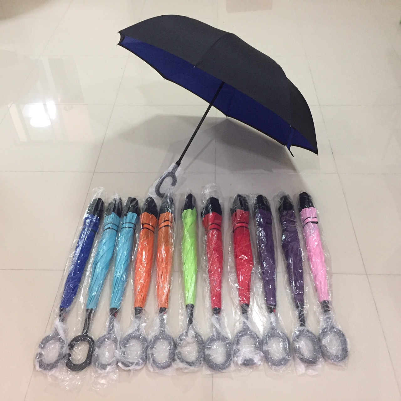 ร่มกลับด้าน ยาว24นิ้ว ผ้าPG 2ชั้น ปลอกPVC คละสี