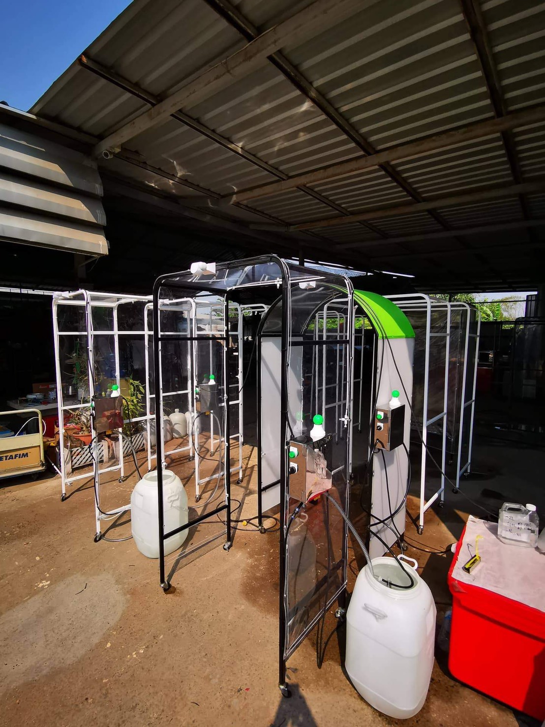 อุโมงค์พ่นฆ่าเชื้อโรคเคลื่อนย้ายได้ โครงสร้างจากเหล็กหุ้มผ้าใบใส