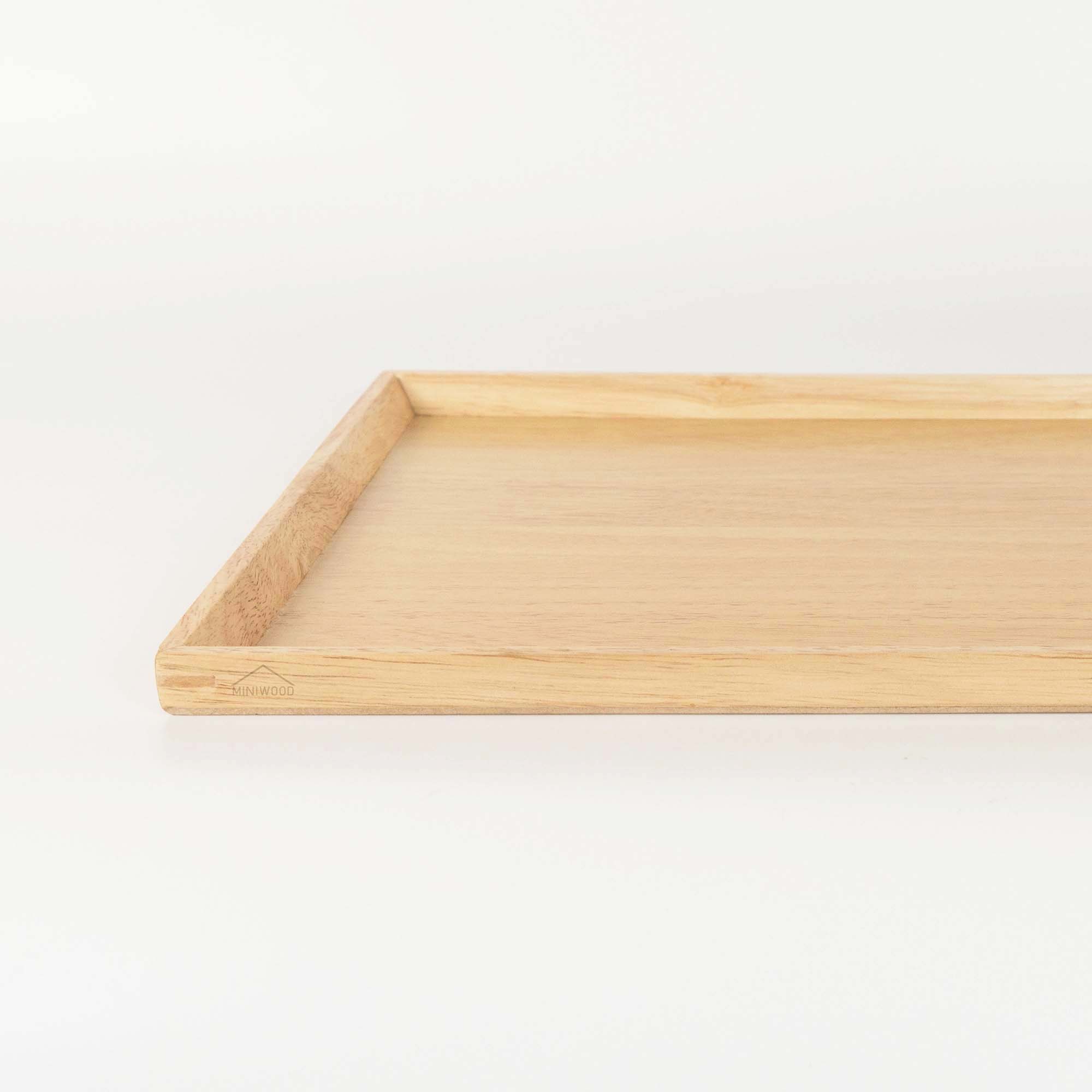 MINIWOOD ถาดเสิร์ฟ ขอบบาง ถาดไม้ Wooden Tray ไม้ยางพารา