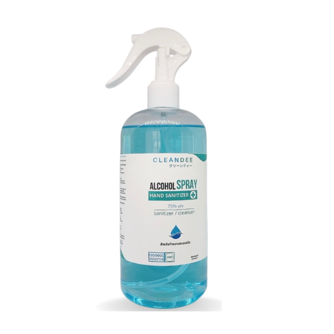 สเปรย์แอลกอฮอล์ 500 ml. ไร้สีไร้กลิ่น Food grade ยี่ห้อ Cleandee