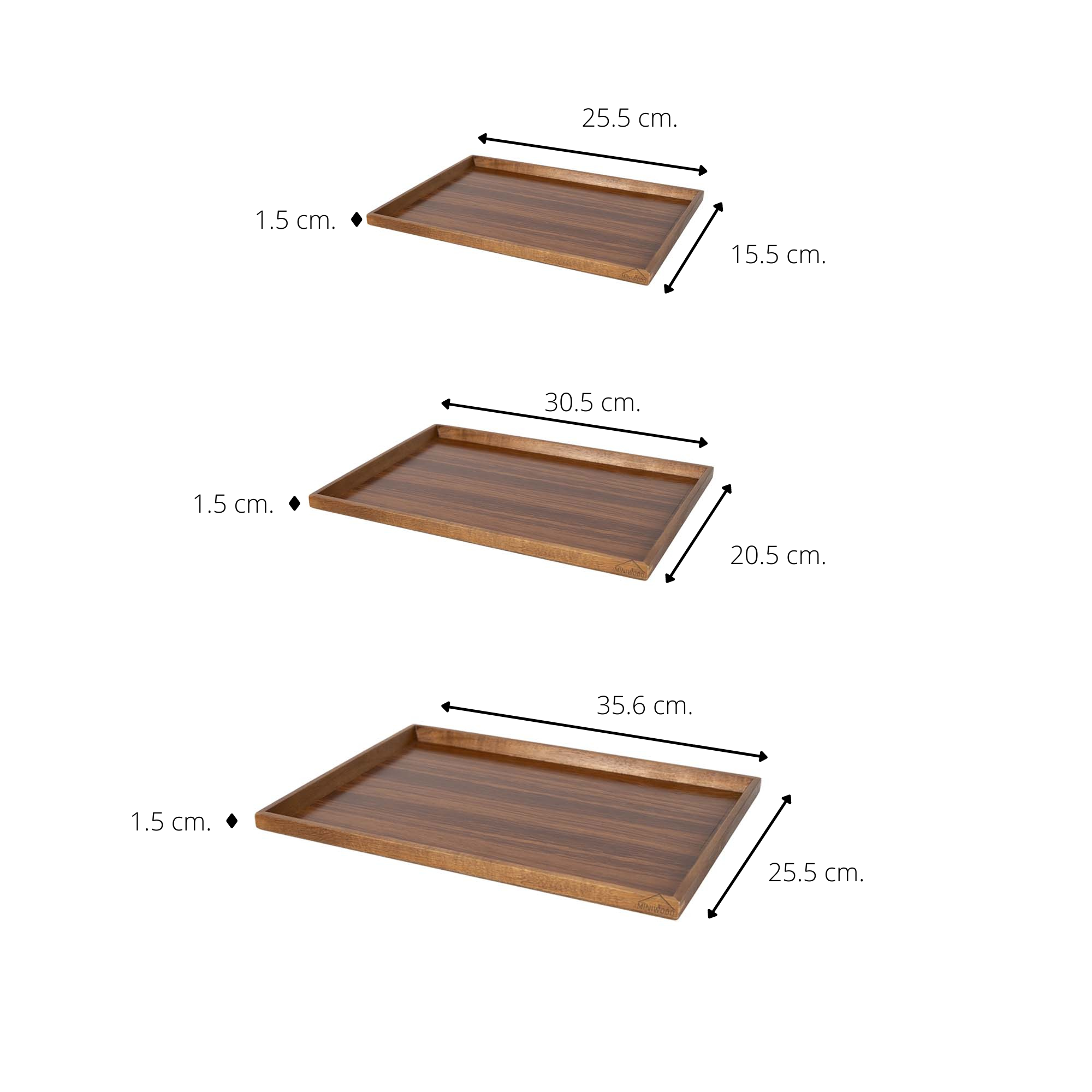 MINIWOOD ถาดเสิร์ฟ ขอบบาง ถาดไม้ Wooden Tray ไม้จามจุรี