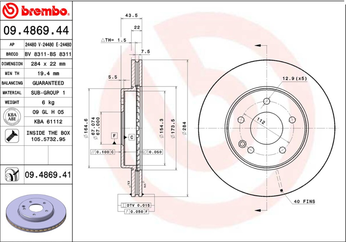 จานเบรค Mercedes-Benz W202 C200-280 (คู่หน้า) ปี 1993 - 1997 / Brembo