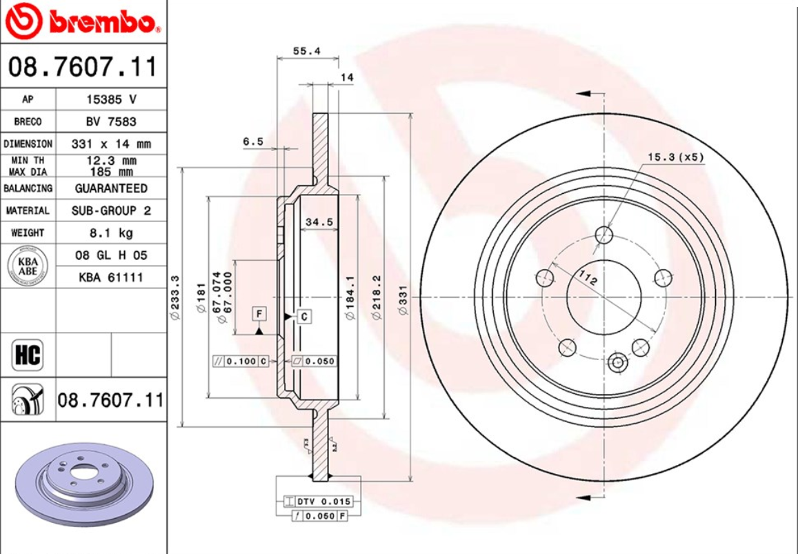 จานเบรค Mercedes-Benz ML-Class W163 350 (คู่หลัง) ปี 2005 - 2006 / Brembo