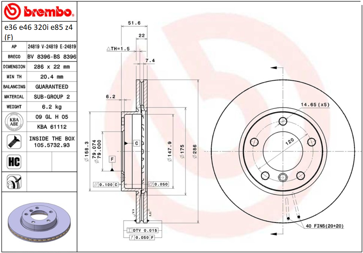 จานเบรค BMW E36 E46 320i E85 Z4 (คู่หน้า) ปี 1990- 2005 / Brembo