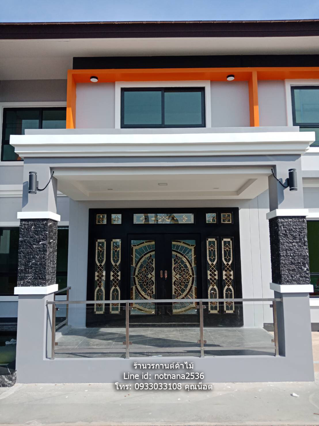 ประตูไม้สักกระจกนิรภัยบานเลื่อนชุด7ชิ้นเกรดA,B รหัส641