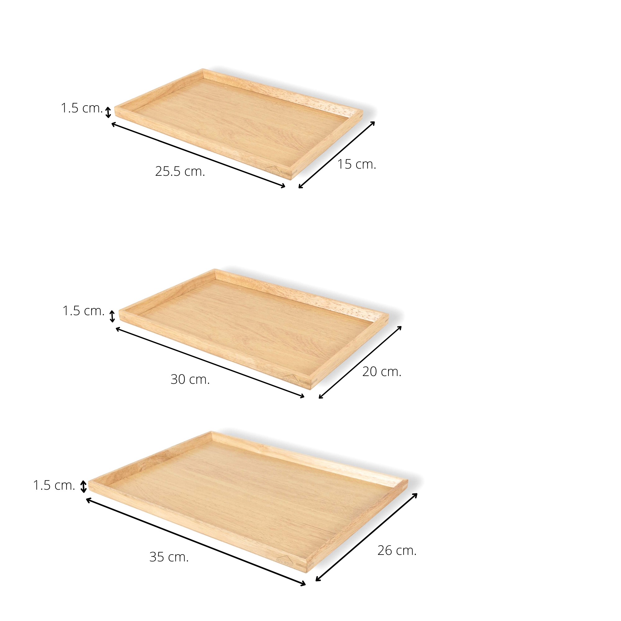 MINIWOOD ถาดเสิร์ฟ ขอบบาง ถาดไม้ Wooden Tray ไม้ยางพารา