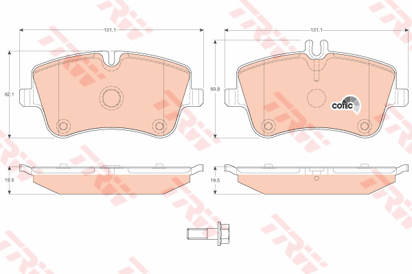ผ้าเบรค TRW ล้อหน้า BENZ C-CLASS (W203) C180 Komp , C200 , C220 CDI (มี Shim เหล็ก) ปี 2002 COTEC (GDB1413)