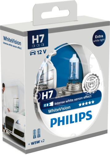 หลอดไฟรถยนต์ Philips H7 White Vision 12V 55W แพ็คคู่