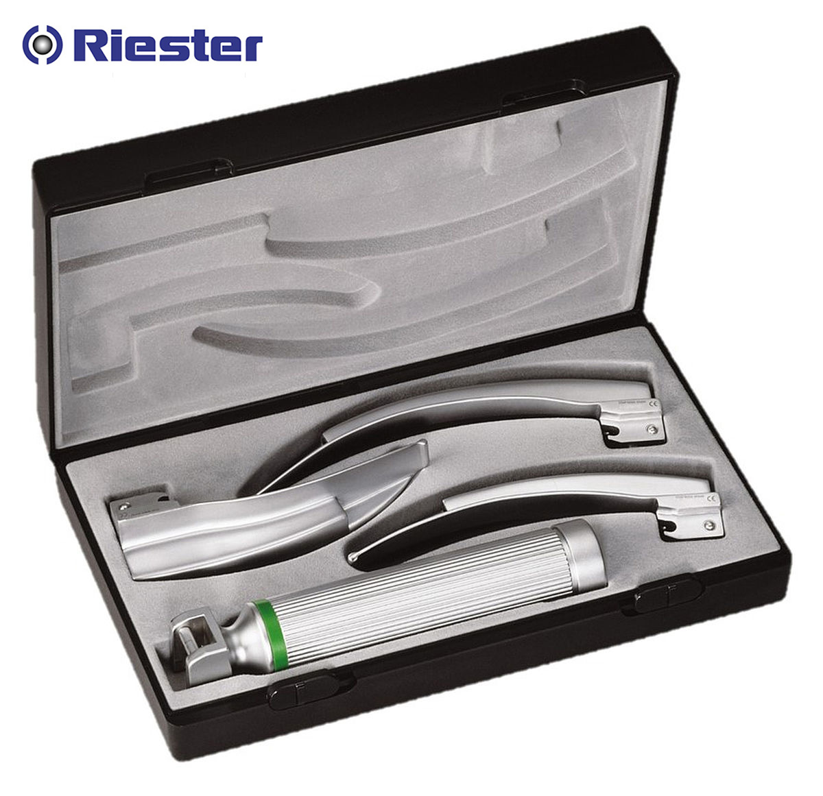 เครื่องมือส่องหลอดลม Laryngoscope รุ่น R8041 Macintosh (Fiber Optic) blade โค้ง 2,3,4 LED 2.5V C Handle (แบบหุ้มท่อนำแสง) Riester , Germany