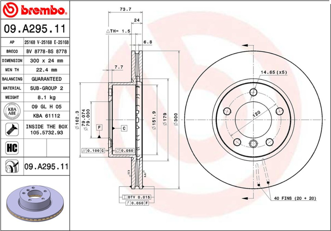 จานเบรค BMW E90 325i, Z4 E89 (คู่หน้า) ปี 2005 ขึ้นไป / Brembo