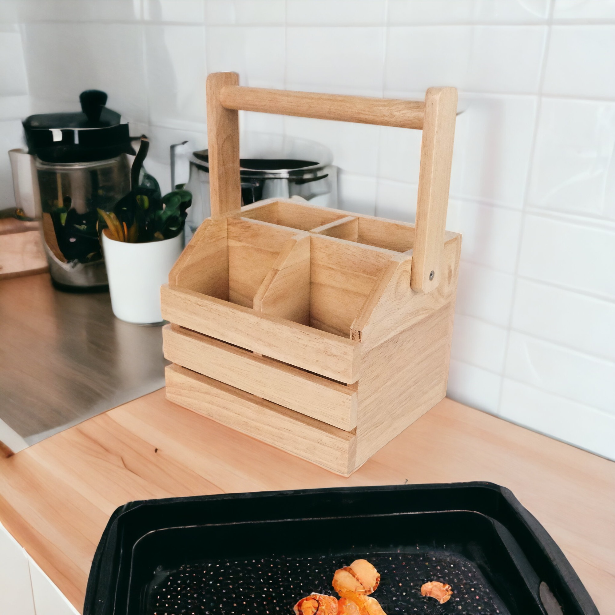 MINIWOOD ตะกร้าใส่ช้อนส้อม กระเช้าไม้ ตะกร้าไม้ Spoon Basket