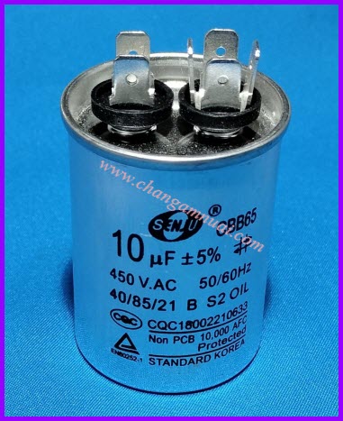 Senju CBB65 คาปาซิสเตอร์ 10uF450V ขั้วเสียบ ตัวอลูมิเนียม เกรดA เกาหลี