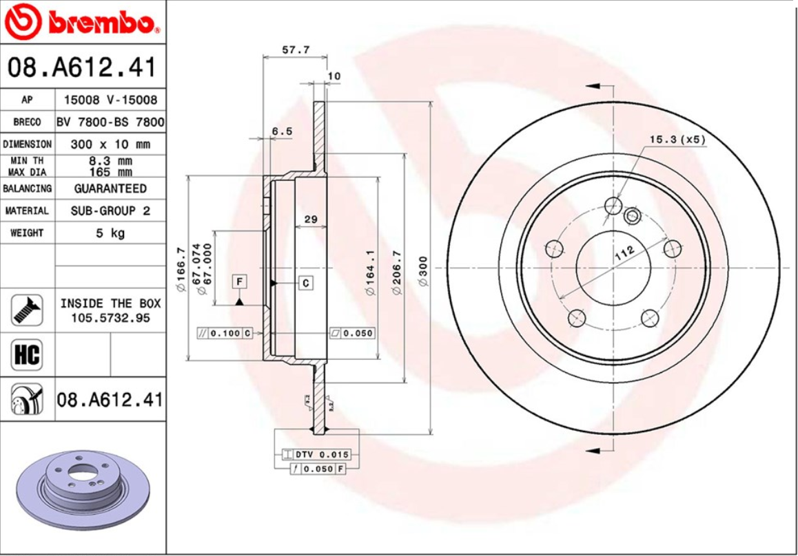 จานเบรค Mercedes-Benz W204 C200 250 (คู่หลัง) ปี 2011 - 2014 / Brembo