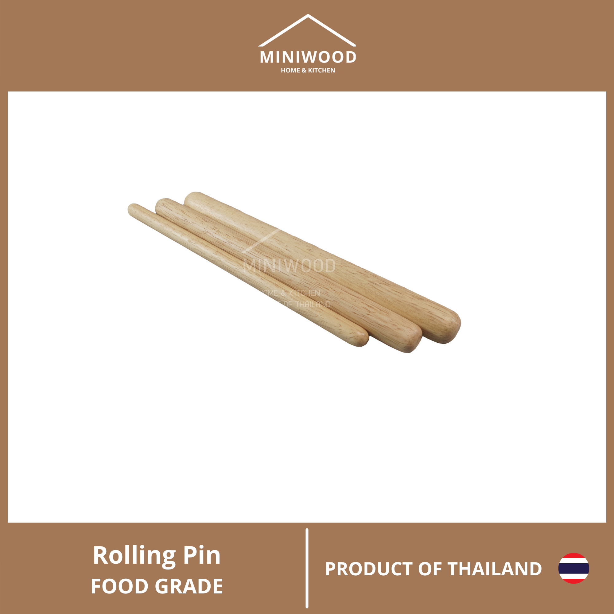 MINIWOOD ชุดไม้ม้วนแป้งเล็ก ไม้นวดแป้ง อุปกรณ์เบเกอรี่ Straight Rolling Pin (3 ชิ้น/ชุด)