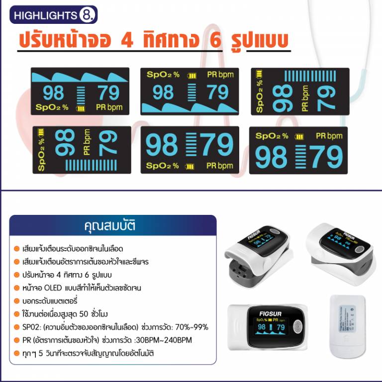 เครื่องวัดออกซิเจนปลายนิ้ว รุ่น FP01 Brand-FIGSUR