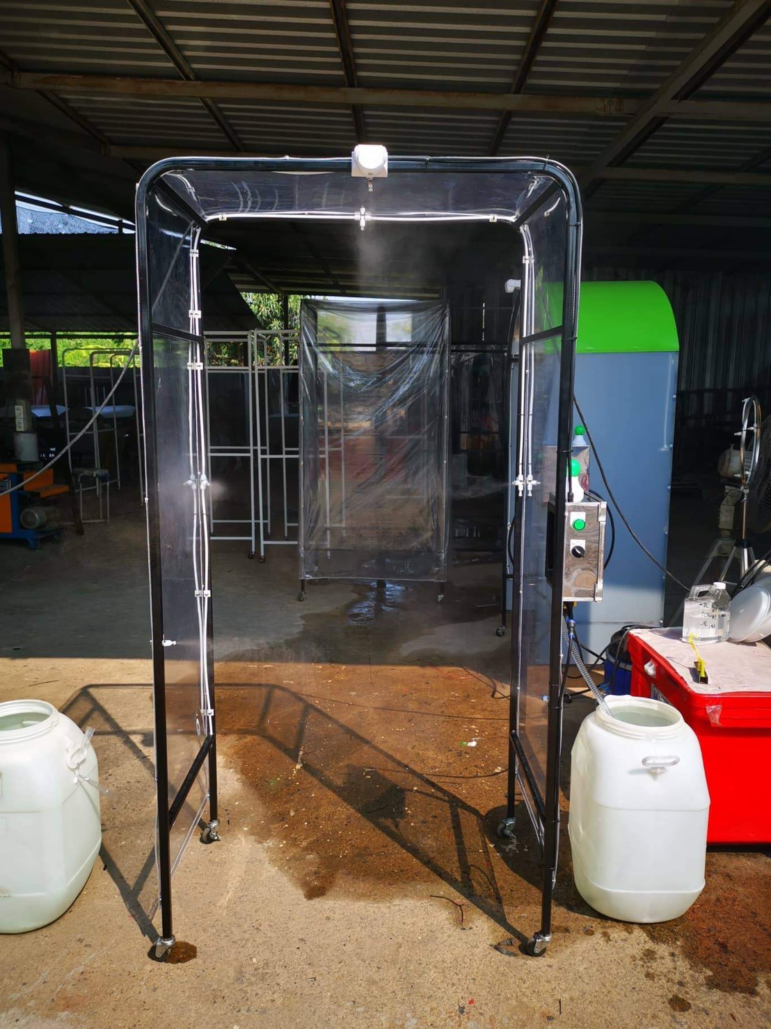 อุโมงค์พ่นฆ่าเชื้อโรคเคลื่อนย้ายได้ โครงสร้างจากเหล็กหุ้มผ้าใบใส