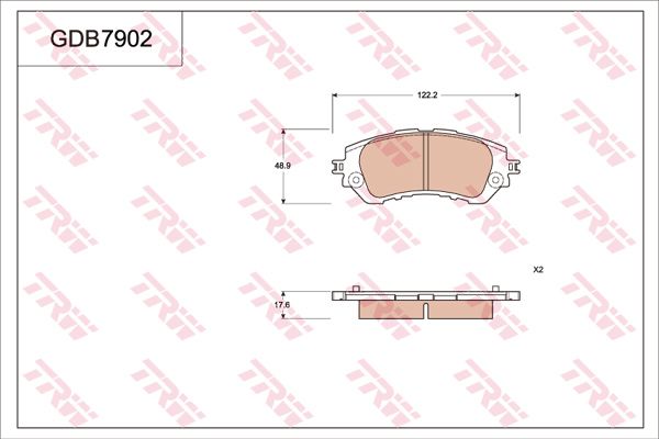 ผ้าเบรค YARIS E,J 1.2 (คู่หน้า) รุ่นหลังเป็นดรัมเบรค ปี 2013 on (TRW-DTEC)