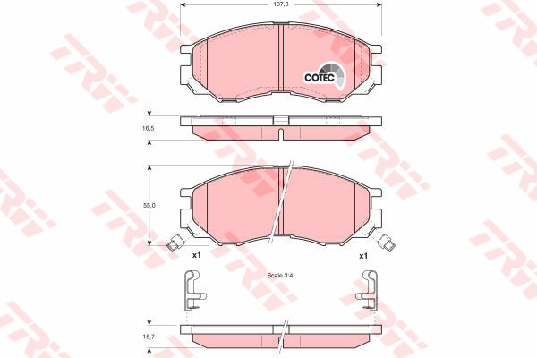 ผ้าเบรค หน้า TRW - MITSUBISHI Strada 2WD 2.5 D และ 2.8 D ปี 1996-2003 UTEC (GDB1286)