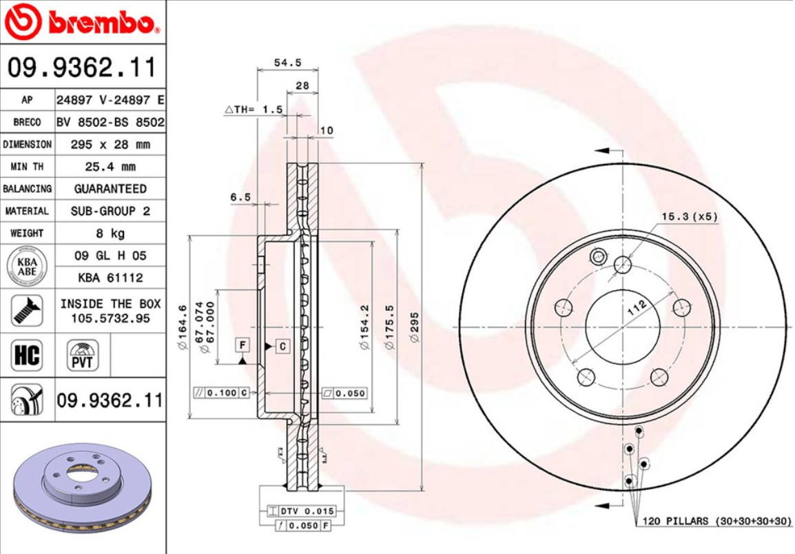 จานเบรค Mercedes-Benz W211 E200 220CDI 230 240 (คู่หน้า) ปี 2003 - 2009 / Brembo