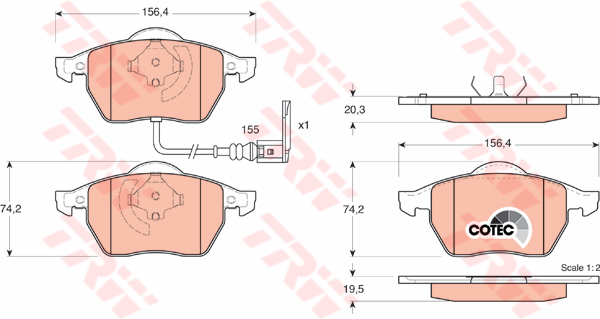 ผ้าเบรค AUDI TT 1.8 (คู่หน้า) ปี 2001-2007 TRW-COTEC
