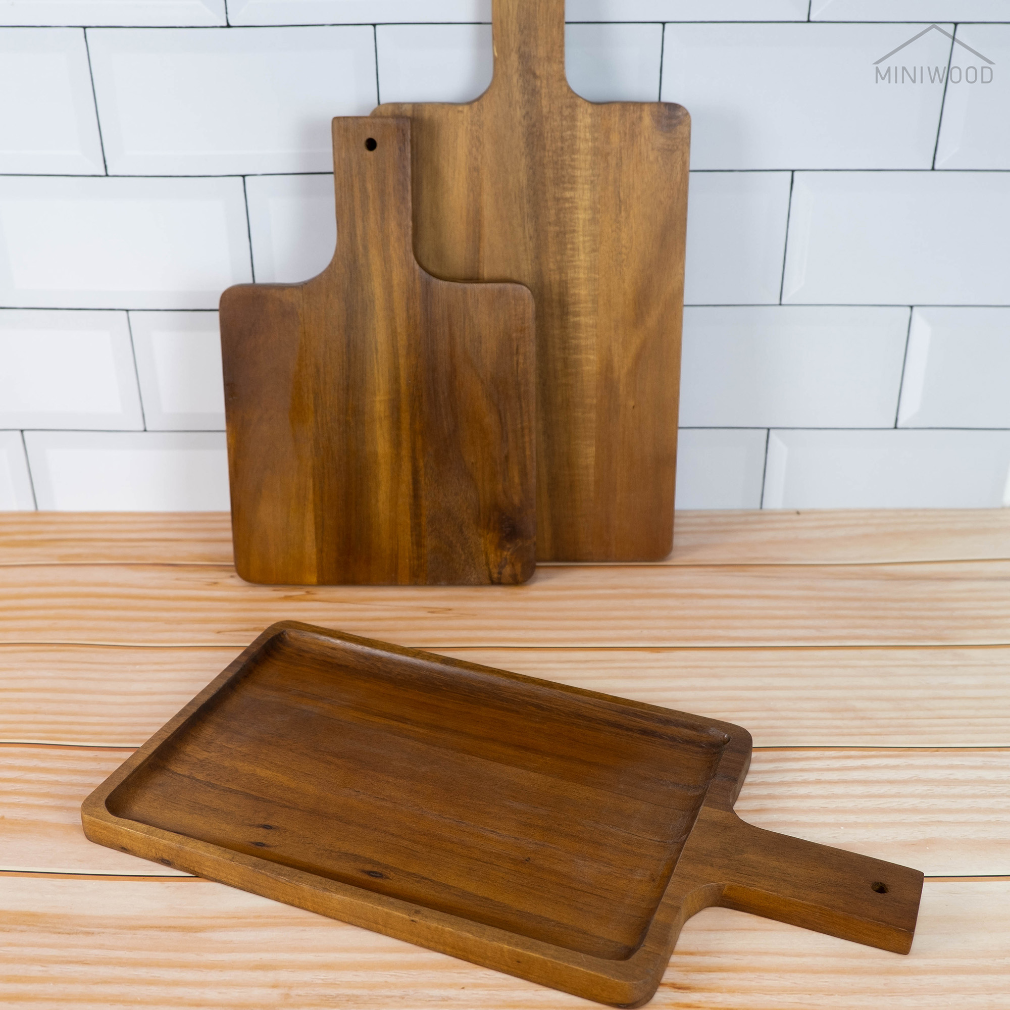 MINIWOOD เขียงมีด้ามจับ จานมีด้าม ขนาด 8x16 นิ้ว