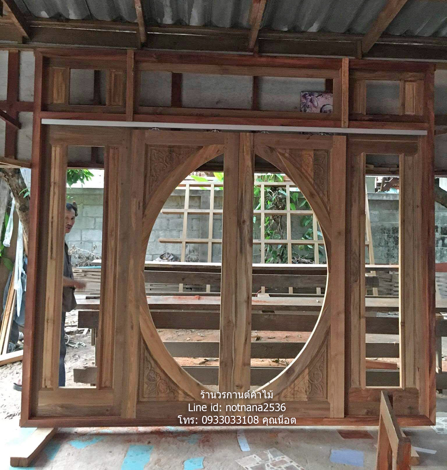 ประตูไม้สักกระจกนิรภัยบานเฟี้ยมชุด7ชิ้นเกรดA รหัสA037