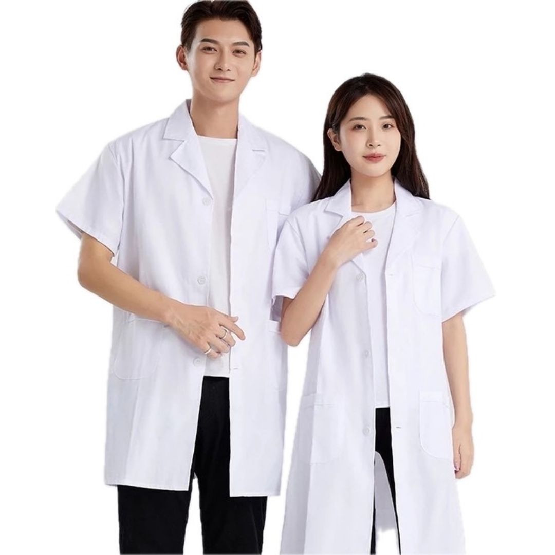 เสื้อกาวน์ แขนสั้นตัวยาว/แขนยาวตัวยาว สำหรับแพทย์และห้องแล็บ