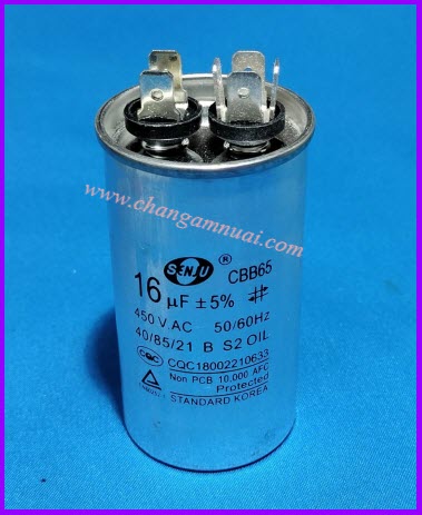 Senju CBB65 คาปาซิสเตอร์ 16uF450V ขั้วเสียบ ตัวอลูมิเนียม เกรดA เกาหลี