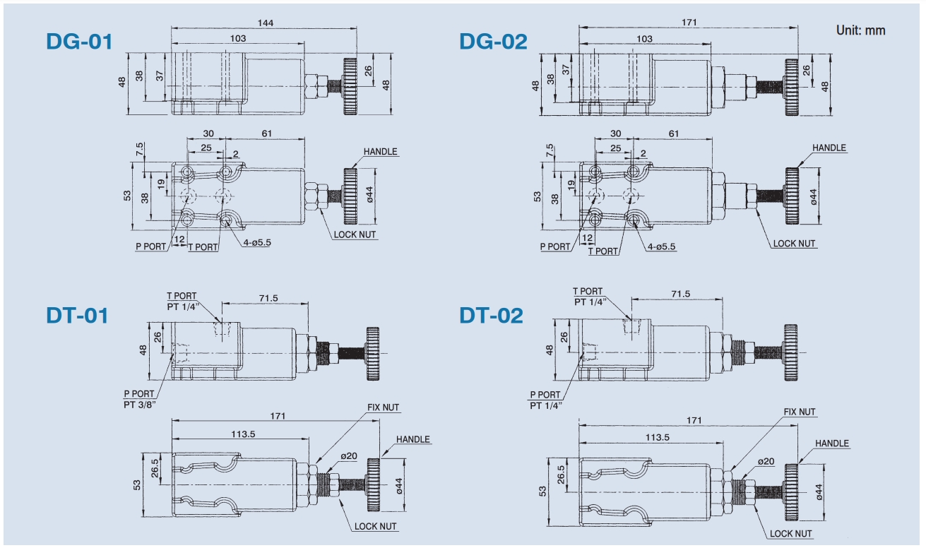 Hydrome DG, DT Relief Valve | DG-01, DG-02, DT-01, DT-02