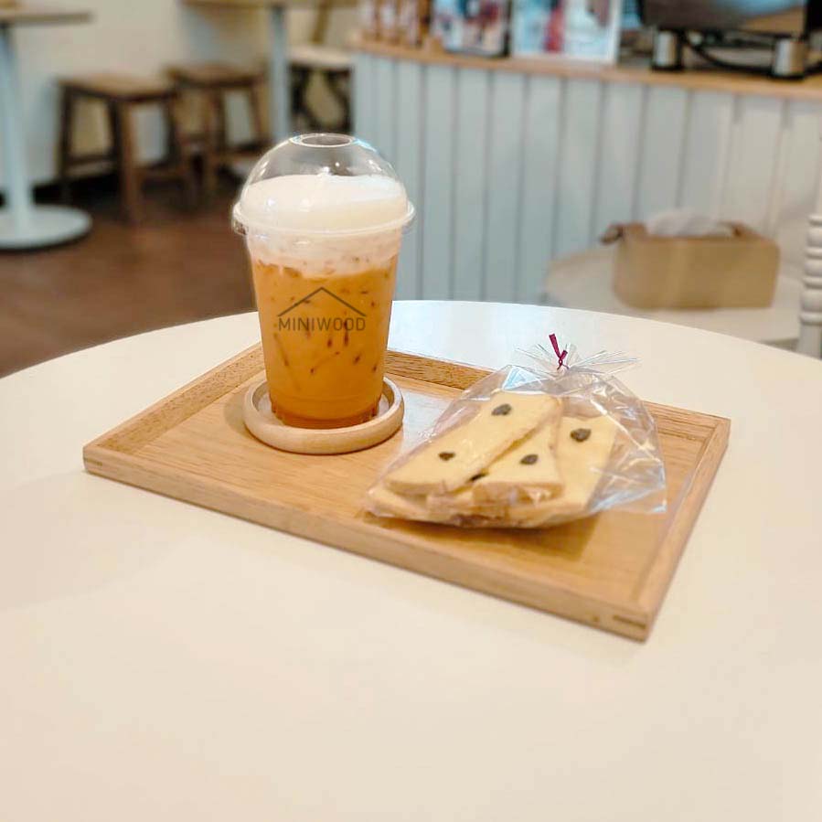 MINIWOOD ถาดเสิร์ฟ ขอบบาง ถาดไม้ Wooden Tray ไม้ยางพารา