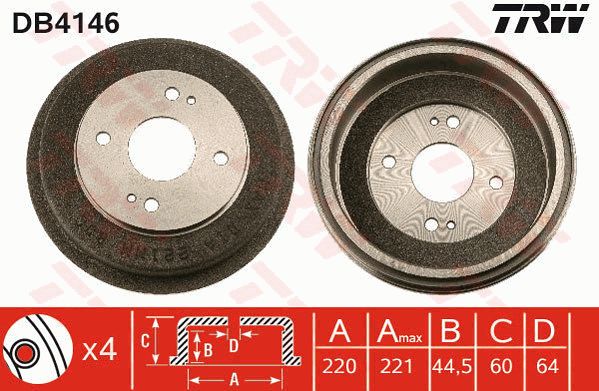 จานเบรค-หลัง (ดรัม) honda accord (ตาเพชร) ปี 90 - 94 (TRW)