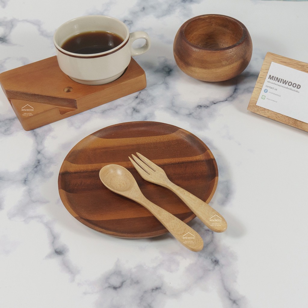 MINIWOOD ช้อนส้อมไม้ ช้อนไม้ Wooden spoon ขนาด 13 เซนติมเตร