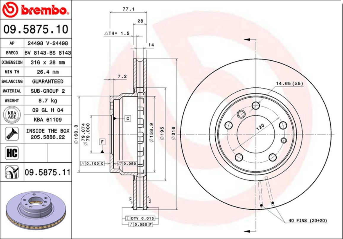 จานเบรค BMW E38 730i 735i (คู่หน้า) ปี 1994 - 2001 / Brembo