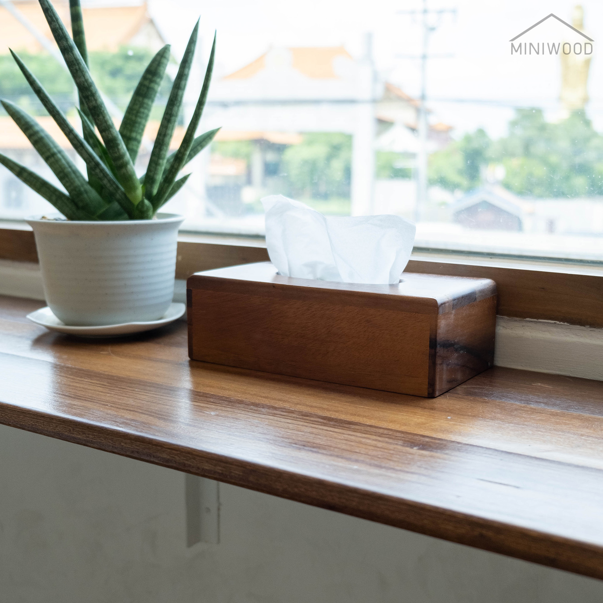 MINIWOOD กล่องทิชชู่ บาง กล่องใส่ทิชชู่ซองพลาสติก กล่องทิชชู่เช็ดหน้า 100 แผ่น Tissue Holder ผลิตจากไม้