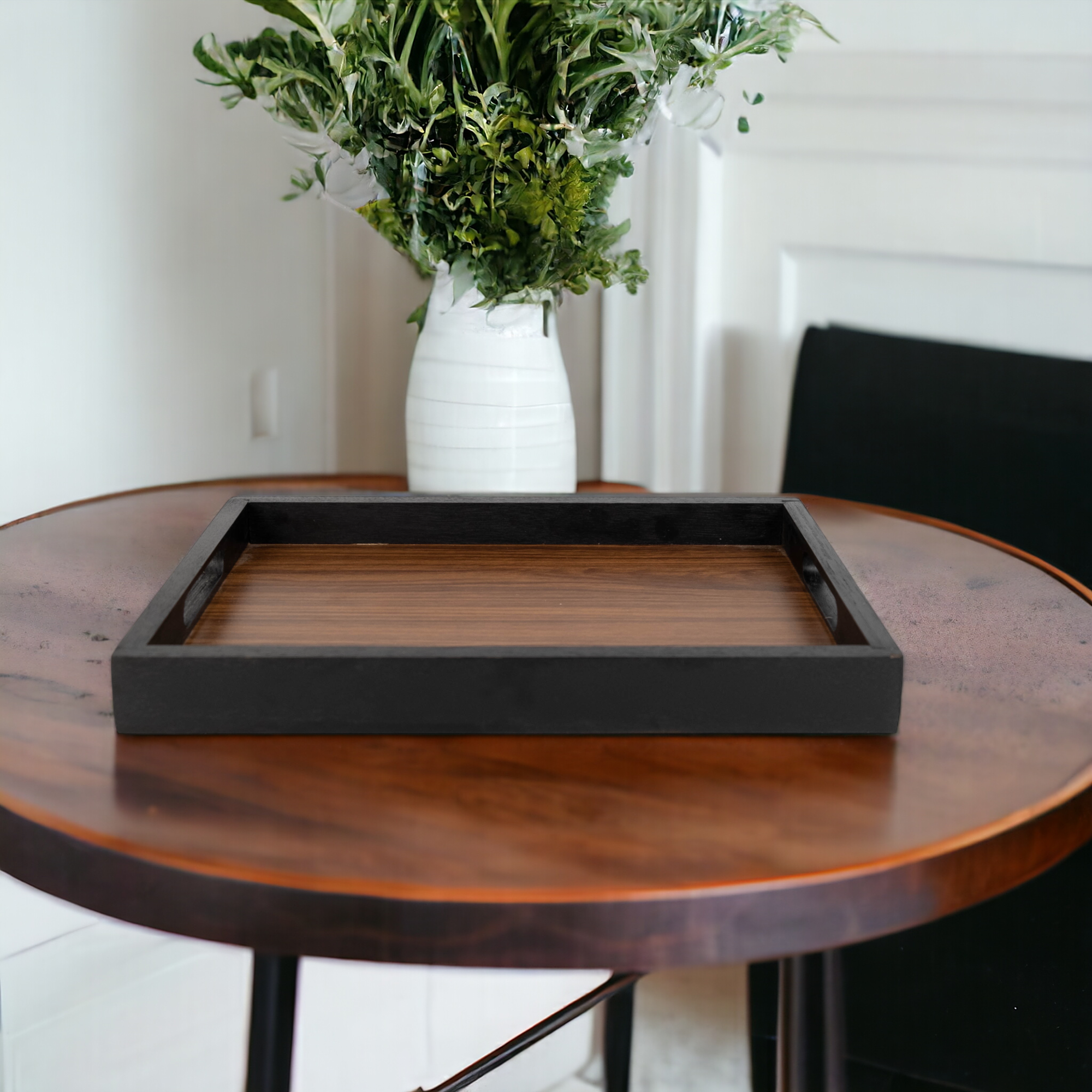 MINIWOOD ถาดเสิร์ฟ สี่เหลี่ยม ถาดไม้ ขอบดำ Wooden Tray