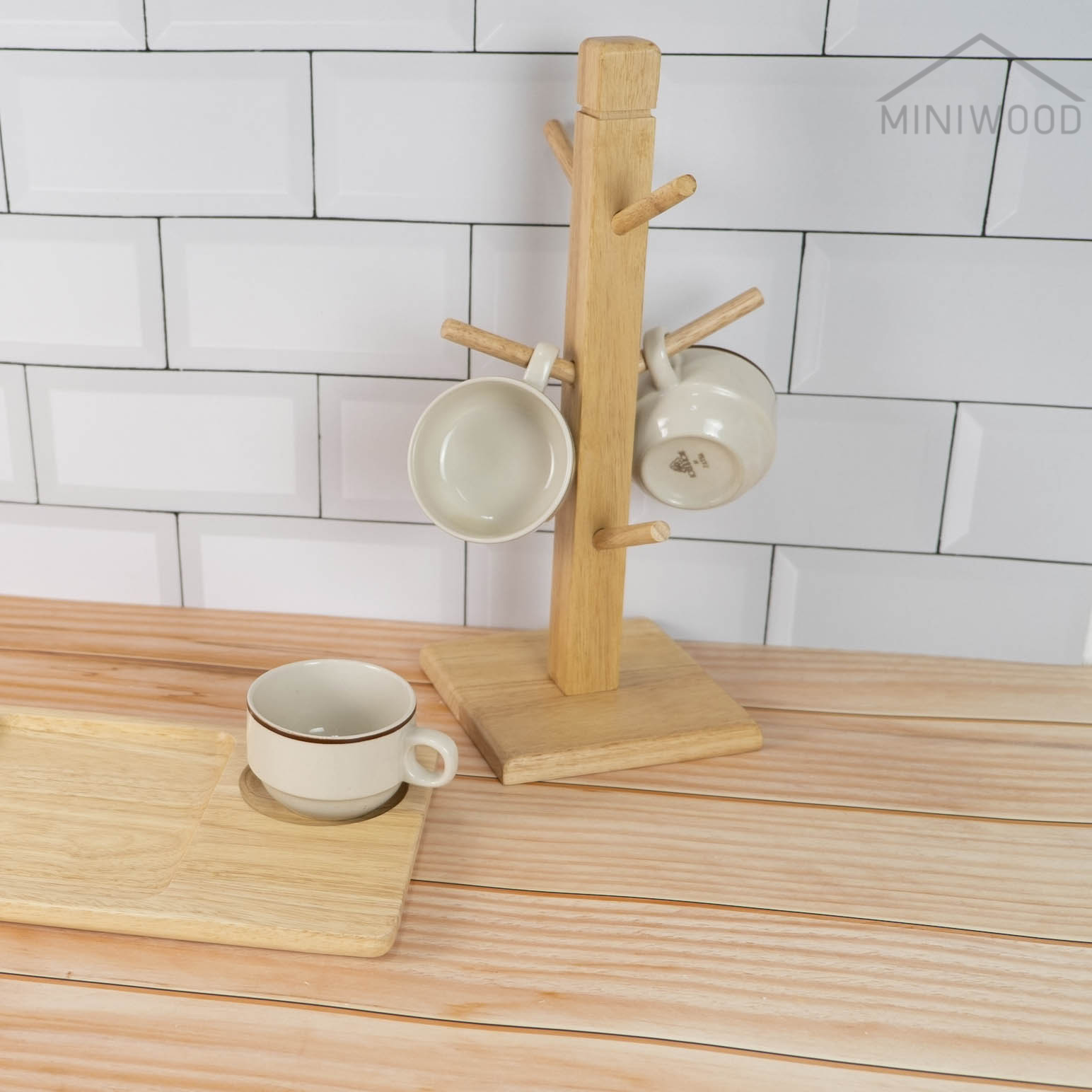 MINIWOOD เสาแขวนแก้ว ที่เก็บแก้ว 6 ใบ MUG TREE STAND ผลิตจากไม้จริง