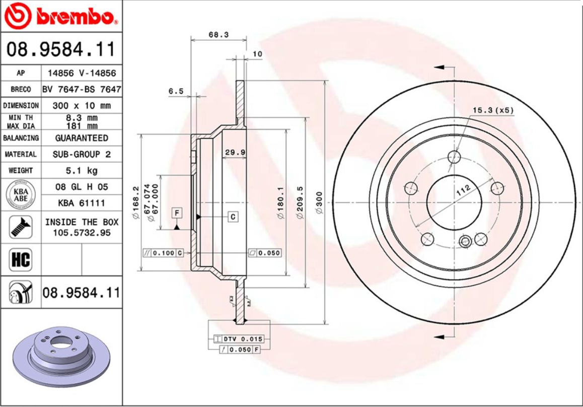 จานเบรค Mercedes-Benz CLS C218, X218 (Wagon) (คู่หลัง) ปี 2011 ขึ้นไป / Brembo