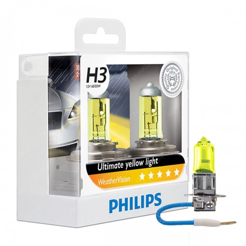 หลอดไฟรถยนต์ Philips H3 Weather Vision 12V 55W แพ็คคู่