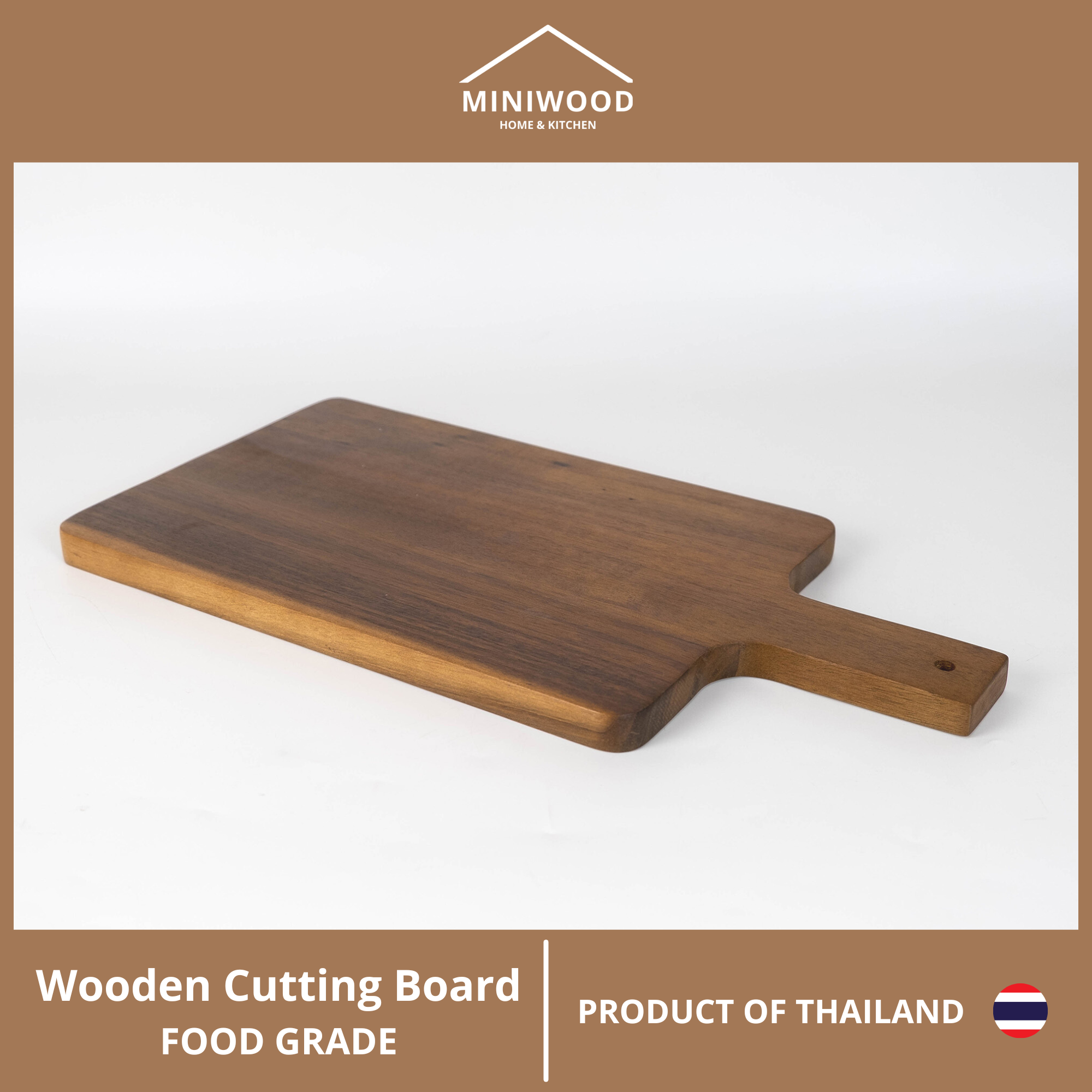 MINIWOOD เขียงมีด้ามจับ จานมีด้าม ขนาด 8x16 นิ้ว