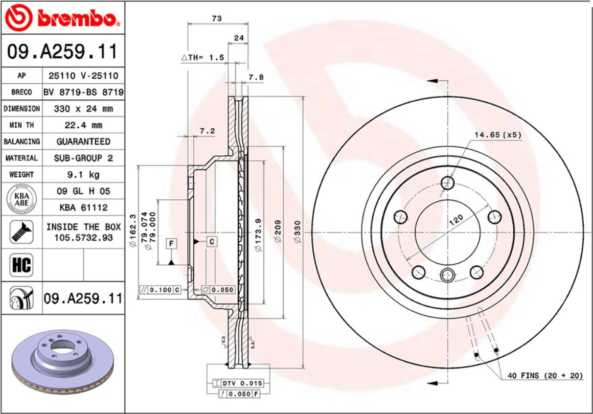 จานเบรค BMW E90 E93 325i 330i (คู่หน้า) ปี 2005 - 2011 / Brembo