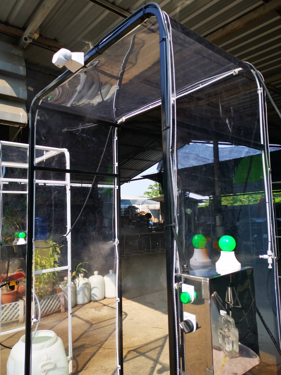 อุโมงค์พ่นฆ่าเชื้อโรคเคลื่อนย้ายได้ โครงสร้างจากเหล็กหุ้มผ้าใบใส