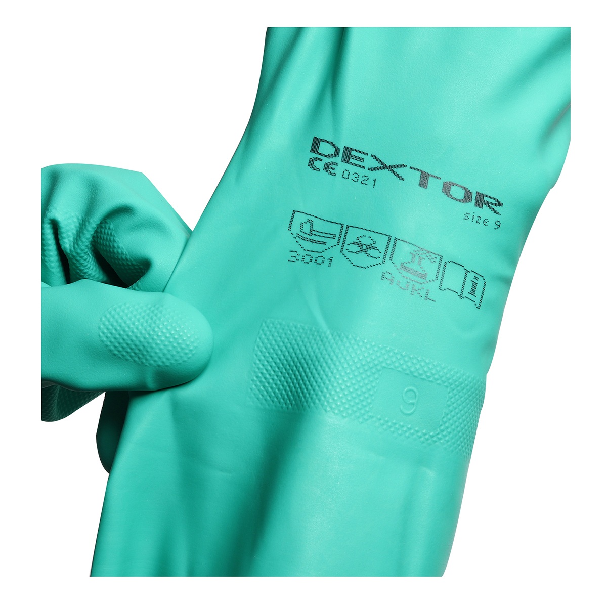 ถุงมือยางไนไตร DEXTOR สีเขียว