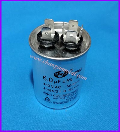 Senju CBB65 คาปาซิสเตอร์ 6uF450V ขั้วเสียบ ตัวอลูมิเนียม เกรดA เกาหลี