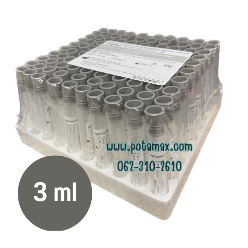 หลอดเก็บเลือด Sodium Fluoride Tube Non-vac ขนาด 3 ml (100หลอด/ถาด)